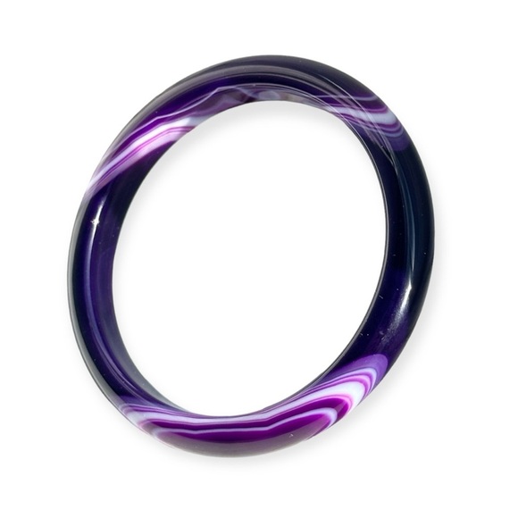 Flashy Natural Agate Chalcedony 64mm Hand Carved Purple Bangle Gemstone Bracelet - Picture 3 of 3